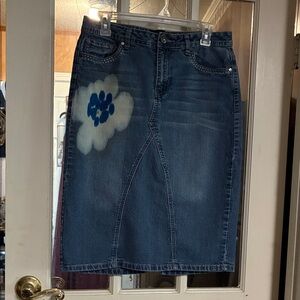 Baccini Blue Denim Pencil Skirt with Cloud Design